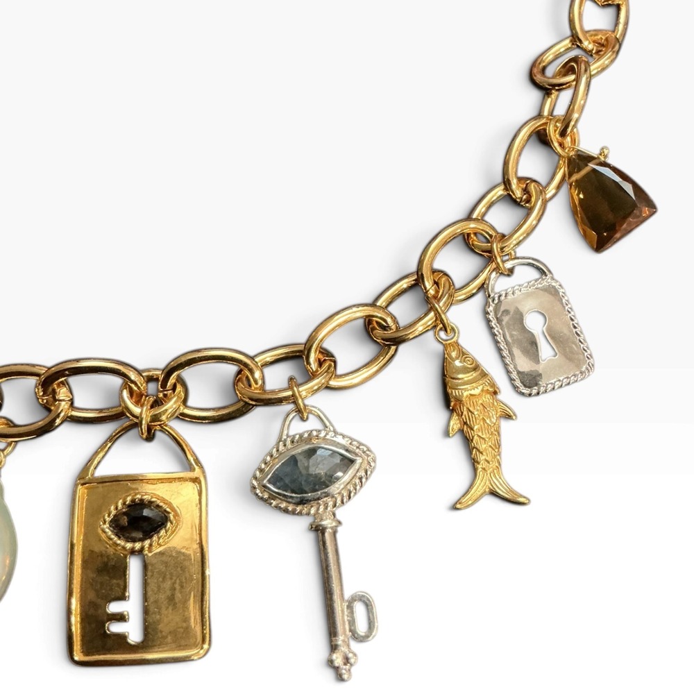 Chan Luu Lock & Key Charm Necklace Gold Labradorite Pearl Smoky Quartz NWT $495 - Picture 3 of 6
